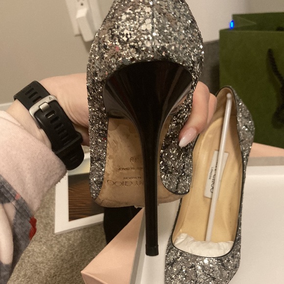 Jimmy Choo Abel silver and valet pink sparkle shoes. - Picture 11 of 12
